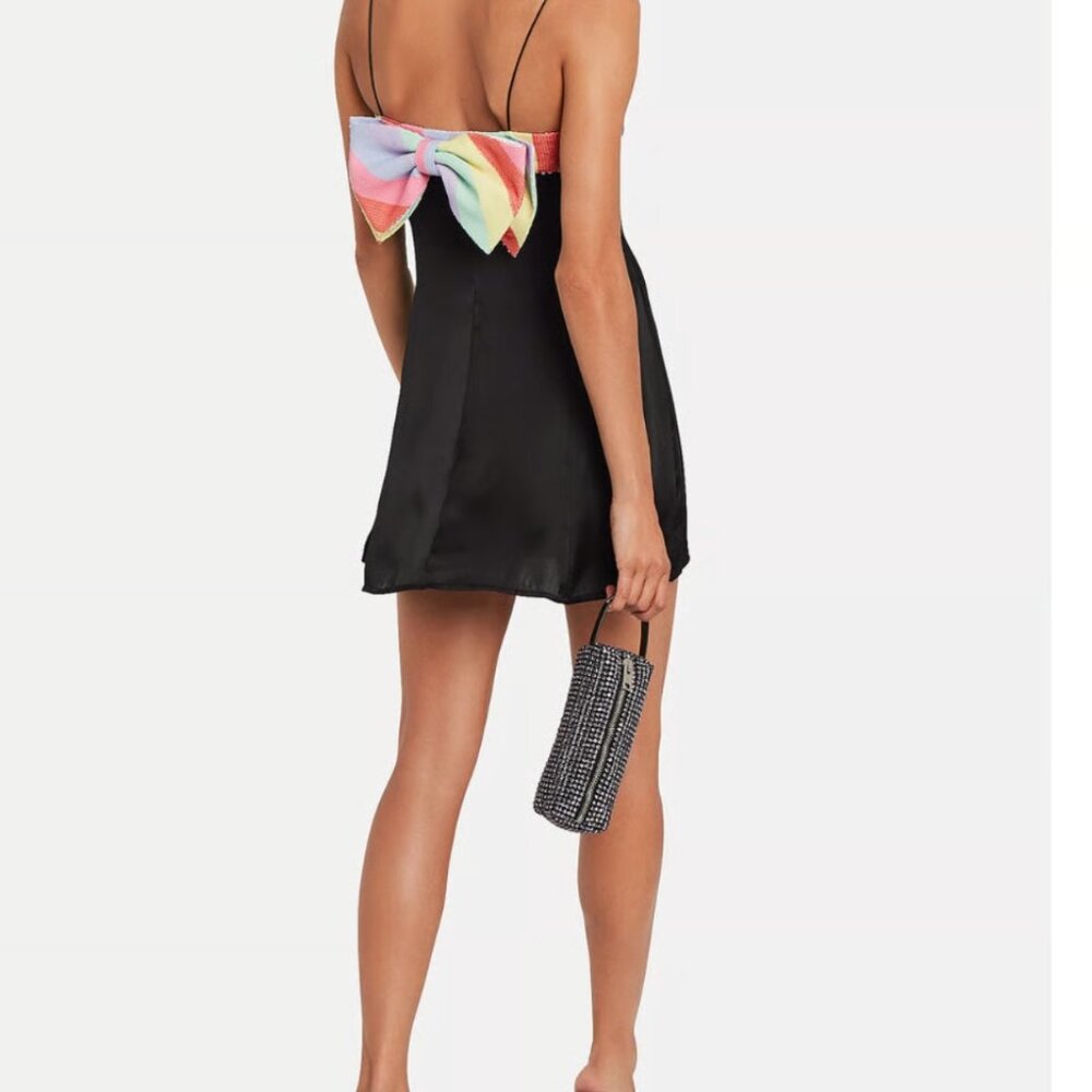 Lettie Rainbow Sequin-Trim Bow Mini Silk Slip Dress
